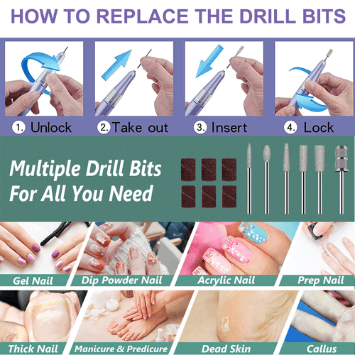 Professional Electric Nail File Drill Manicure Tool Pedicure Machine Set Kit - Bild 9 von 24