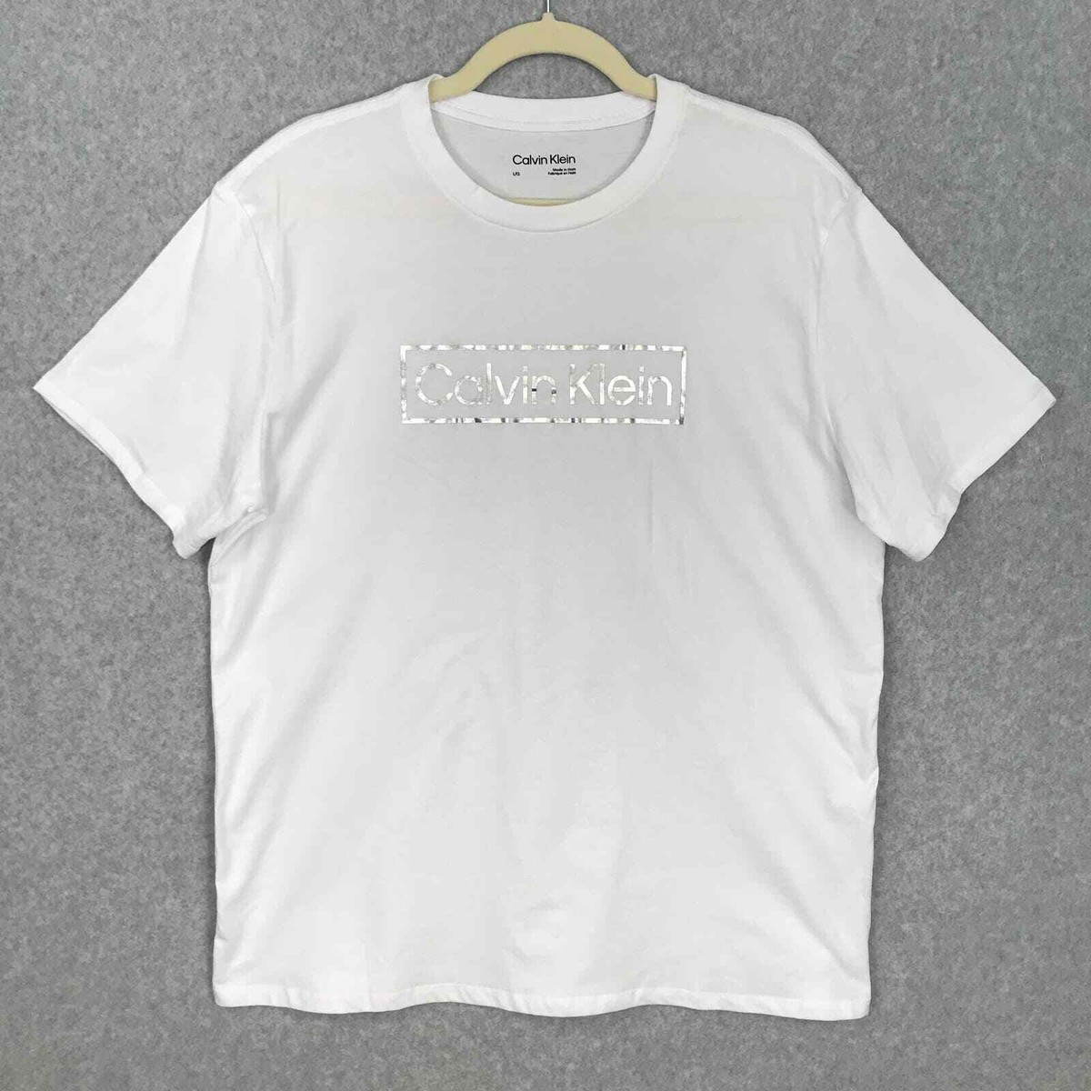 Calvin Klein Shirt Mens Large Silver Spell Out Logo Basic Minimal 