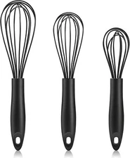 Silicone Whisk Set Heat Resistant Non Scratch Stainless Steel Handle