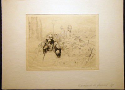 CIRCA 1910 HENRI LE RICHE PARIS MARCHAND DE FLEURS ETCHING SIGNED