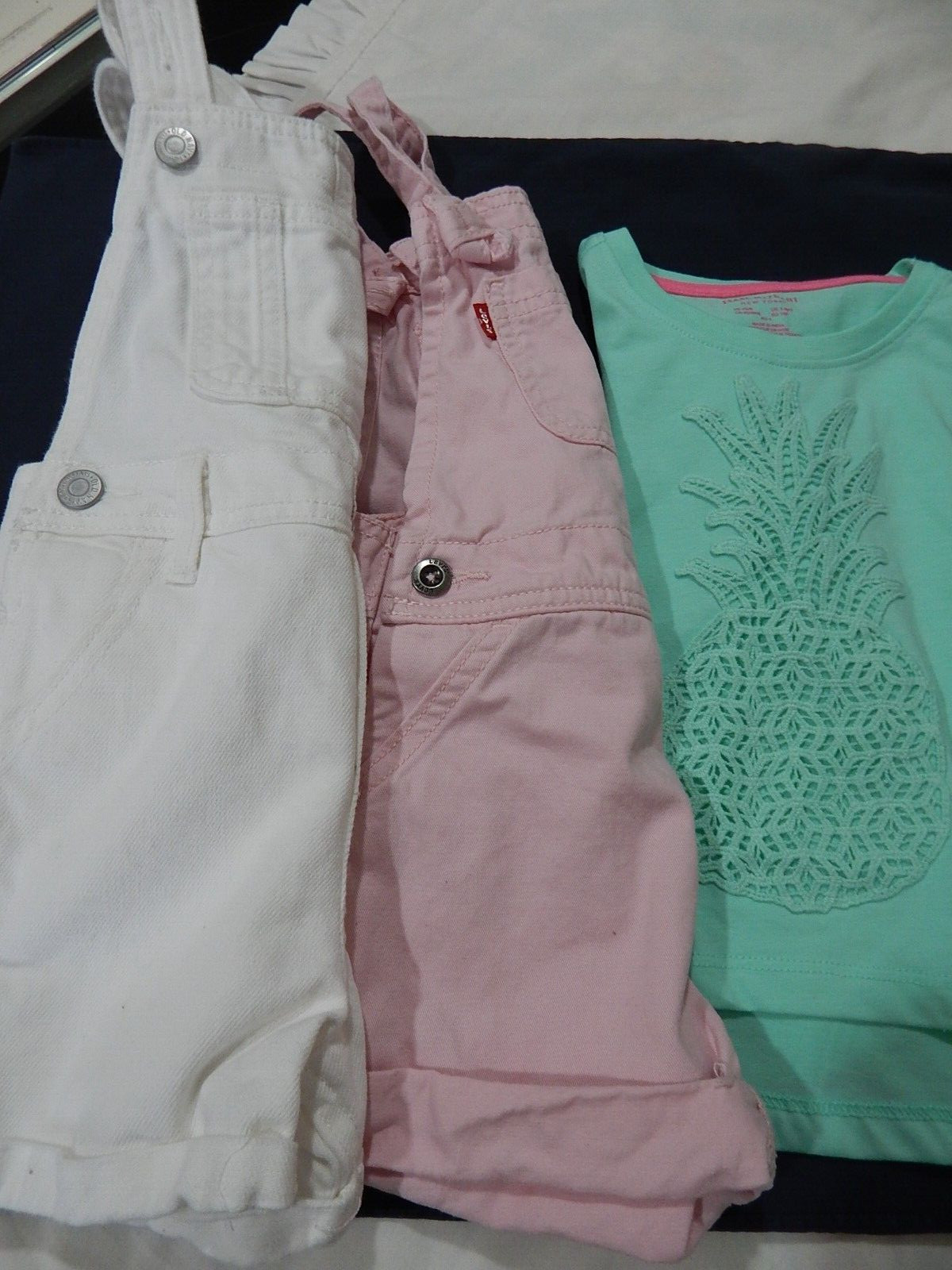 3 Pc Girls 4T Summer Spring Overall Top Pineapple Levis ON sO CUTE
