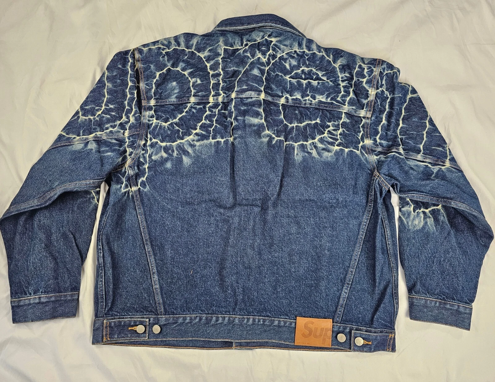Veste de camionneur en denim Supreme Shibori bleu indigo rigide taille XL neuve EN MAIN