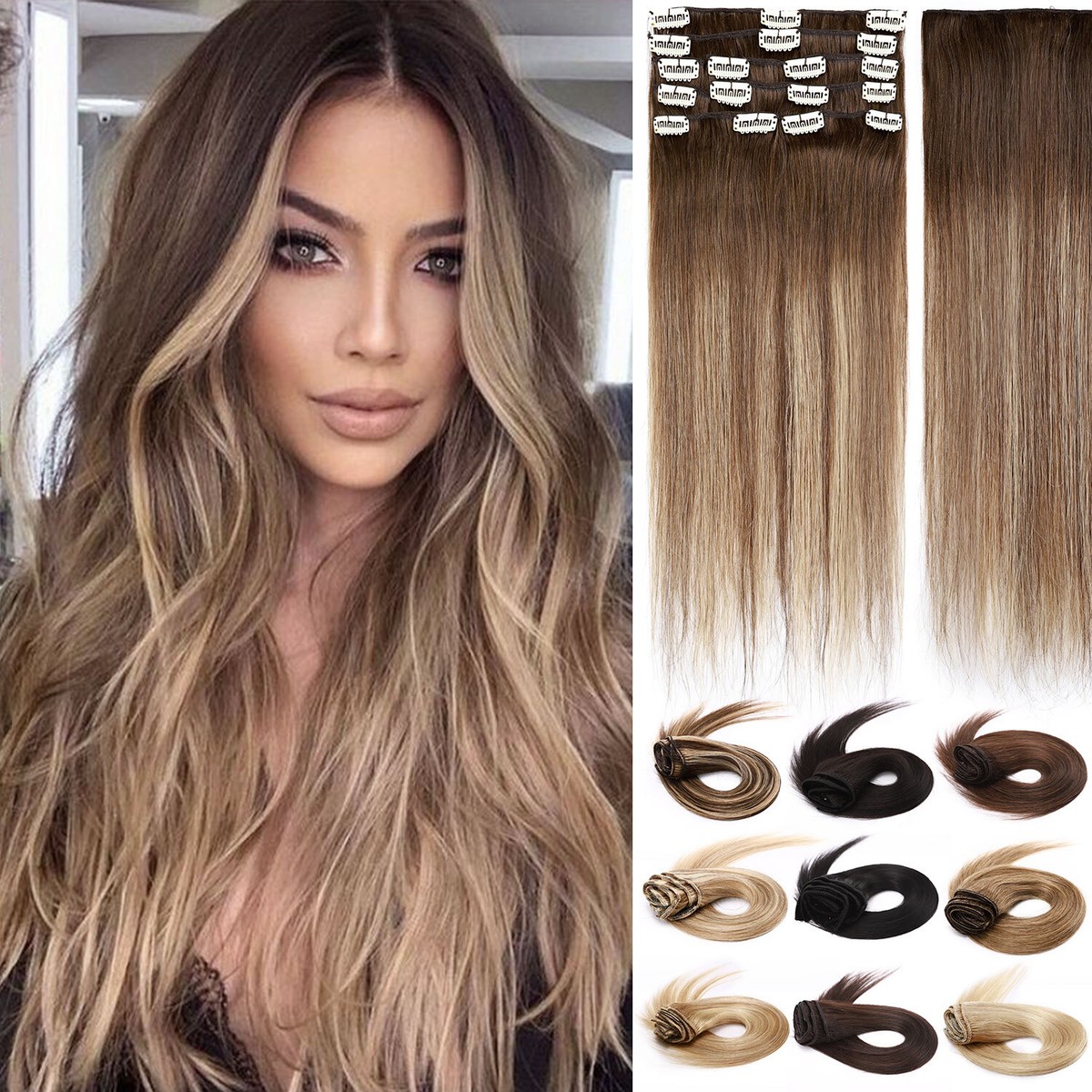CLEARANCE Clip In 100%Real Remy Human Hair Extensions Full 