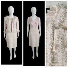 St. John Padmesh Pastel Pink Tweed Knit Fringe Jacket & Dress Set 8