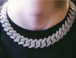 Authentic 9ct Cubic Zirconia mens 18mm x 20" Cuban Link Necklace White Gold Plated Silver
