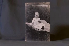 RPPC Baby On Blanket In Grass, Vintage Real Photo Postcard