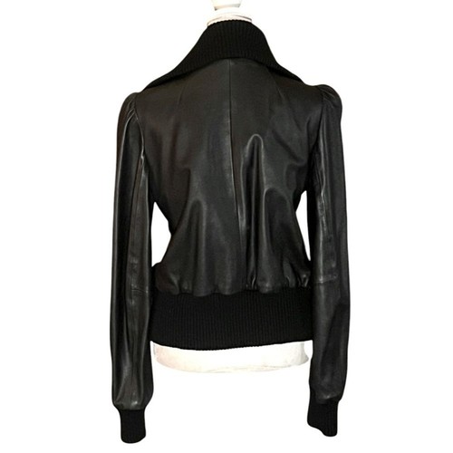 FRENCH CONNECTION BLACK LEATHER PUFF SLEEVE JACKET GREAT COND SIZE 8 - Picture 6 of 11