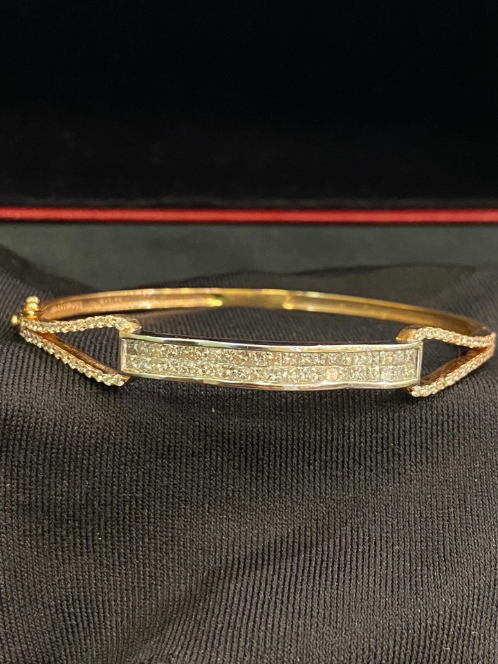 Pave 1.99 Cts Princess Round Shape Diamonds Unisex 8 MM Bangle Bracelet 14K Gold - Image 4 of 4