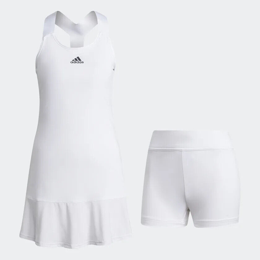 ADIDAS Women's Tennis Y-Dress with Tight Shorts NWT White SMALL