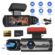 Dash Cam Car Dual Lens HD 1080P Front/Inside Video Recorder Camera With 64GB TF