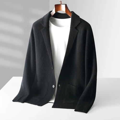 Herren Anzug Kragen Strickjacke Herbst Wolle Kaschmir Strick Jacke Pullover Mantel - Bild 14 von 25