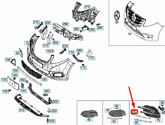 NEU MB VITO W447 FRONTSCHÜRZE GITTER RECHTS OBEN FORMEN