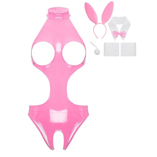Set costume coniglietto donna body effetto bagnato scavato tuta night clubwear - Foto 18 di 49