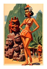 1960s Vintage Tiki Oasis Travel Art Print aa1
