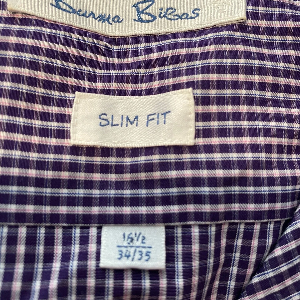 Camisa Birmania Bibas Para Hombres Talla 16.5 34/35 Púrpura y Azul A Cuadros Manga Larga Botones Foto 4 de 4