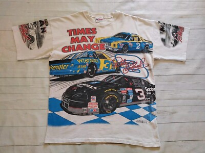 Vintage 90s Dale Earnhardt NASCAR T-Shirt Made USA All Over Print Size Large/XL 