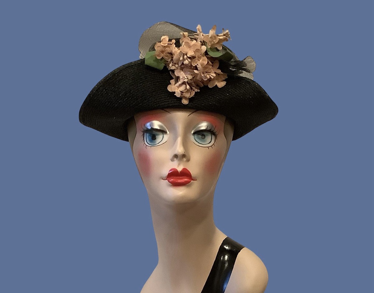 Vintage Straw Hat Black with Pink Flower P1020757__48629.1695499593.JPG?c=2 main image 3
