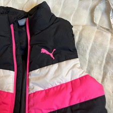 Puma Girls M Black Pink White Sporty Puffer Vest Full Zip Spring Fall Travel