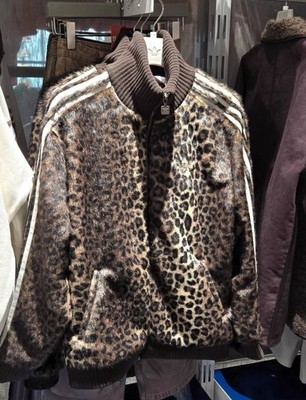 Adidas Originals Leopard Print Zip Jacket   Faux Fur Track Top