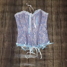 Satin Overbust Corset Womens XS Pink Blue Floral Coquette Dollete Grunge Fairy