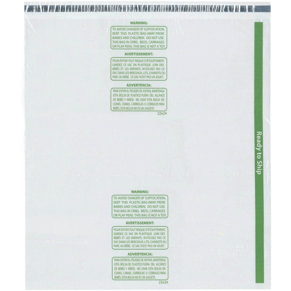 Plymor Ready to Ship 1.5 Mil Wicketed Poly Bags w/ Suffocation Warning 22" x 24" - Photo 1/1