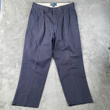 Vintage Polo Ralph Lauren Andrew Pant Mens 36x30 Navy Blue Double Pleated Chino