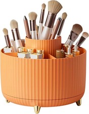 Large Capacity 360 Rotating Makeup Brush Holder 5 Slot Organizer Cup Orange