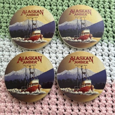 Alaskan amber Brewery Ceramic Coasters Cork Back Beer Memorabilia EUC