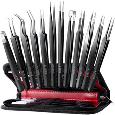12-in-1 Precision Metal Tweezers Set with Leather Case