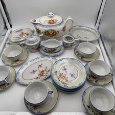 Child Tea Set Floral Transfer 28 Piece Bone China Cottage Play MCM Japan