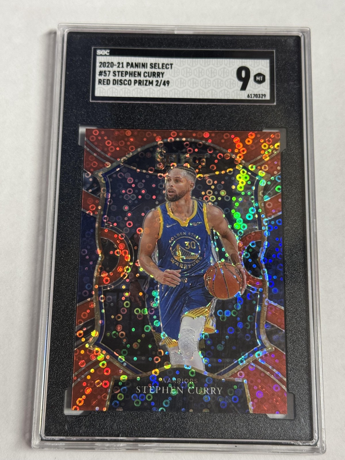 2020-21 Panini Select #57 Stephen Curry Red Disco Prizms SGC 9 #/49