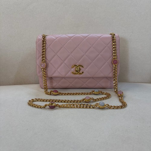 Chanel Classic Flap Medium Pink Leather Gold HW Shoulder Bag Authentic Preowned
