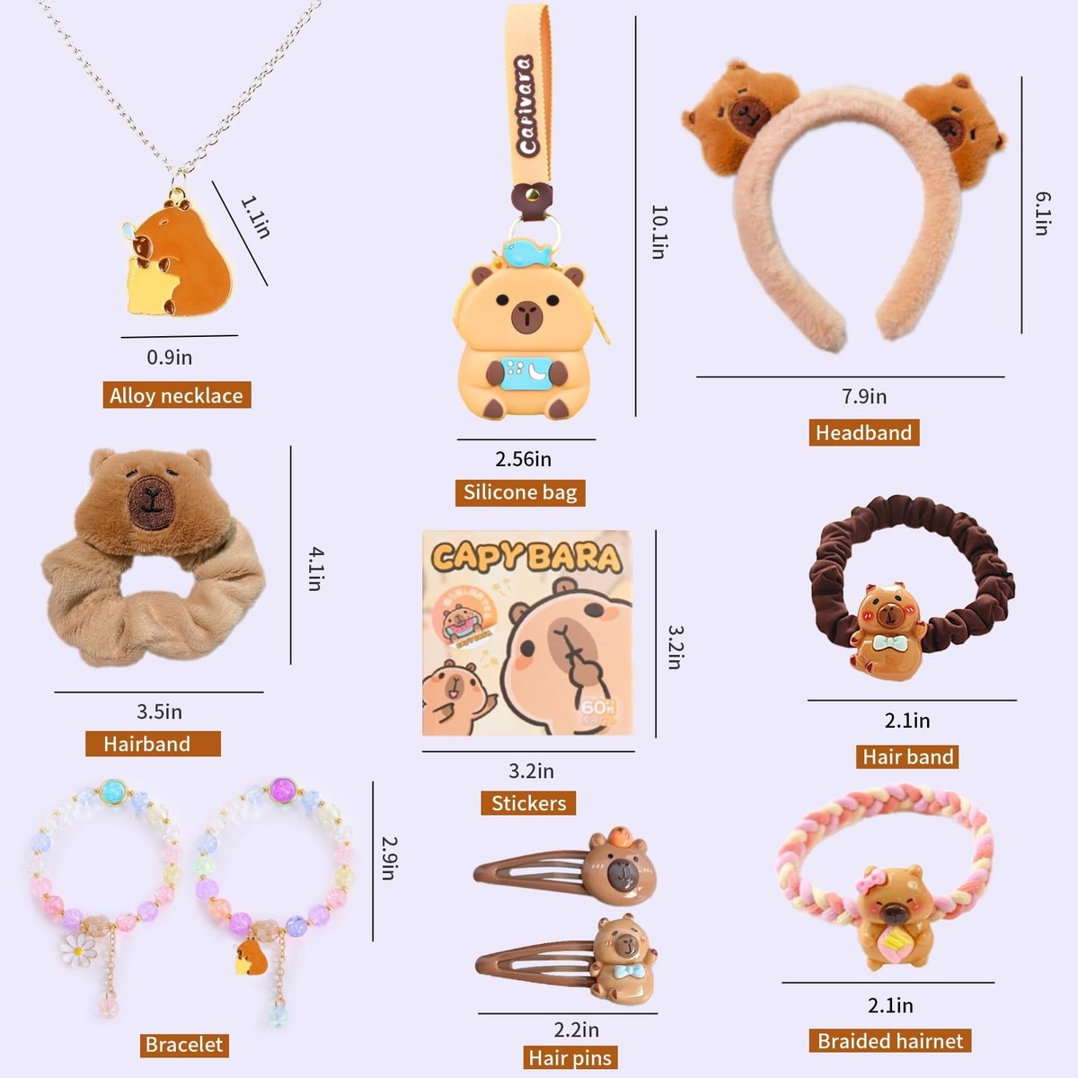Kawaii Capybara Hair Clips Headband Hair Ties with Bracelet Necklace Stickers Capybara Hair Clips, Capybara Hair Tie, Capybara Ponytail  main image 4