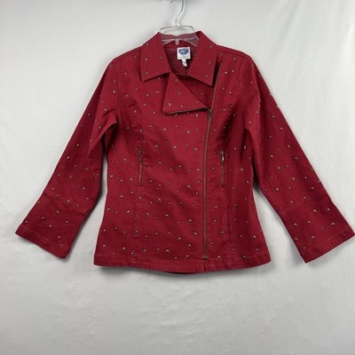 Diane Gilman DG2 Denim Jacket Womens Small Studded Stars Western Casual Red