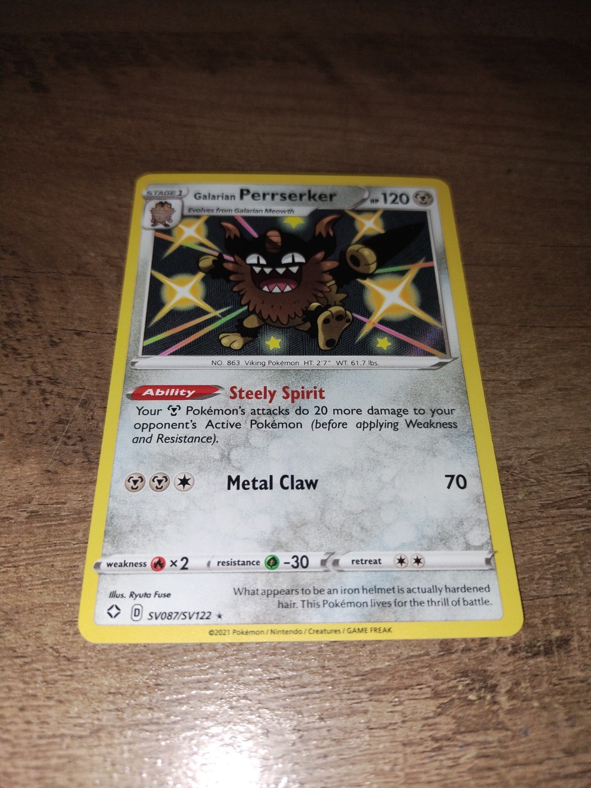 Galarian Perrserker SV087/SV122 Shining Fates: Shiny Vault Holo-NM
