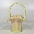 Vintage 1980 Fenton Glass Burmese Butterfly & Berry Ruffle Edge Basket