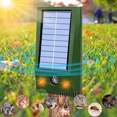 Solar Ultrasonic Animal Repellent Dog Skunk Deer Raccoon Fly Control In/Outdoor