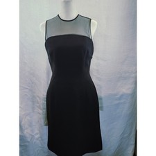 Tahari sz 4 Sleeveless Black Dress Above Knee Round Neck Mesh Shoulder 