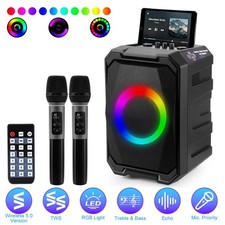 Portable Wireless Party Speaker With LED Light 2 Wireless Mics Remote Control TW