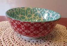 Small Dowan Colorful Ceramic Bowl Turqouise & Red 2" x 4 1/2"