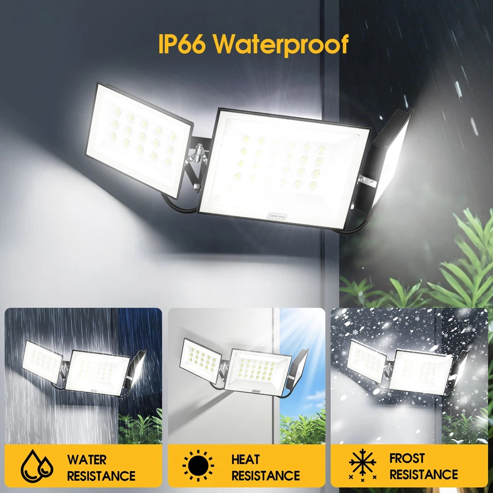 LED Außenwandleuchte 100W Wandleuchte Leucht IP65 Kaltweiß Flutlicht 3 Köpfe - Bild 3 von 4