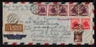 THAILAND SIAM 1955 BANGKOK REGISTERED COVER Strip of 5 x 80c ELEPHANT STAMPS USA