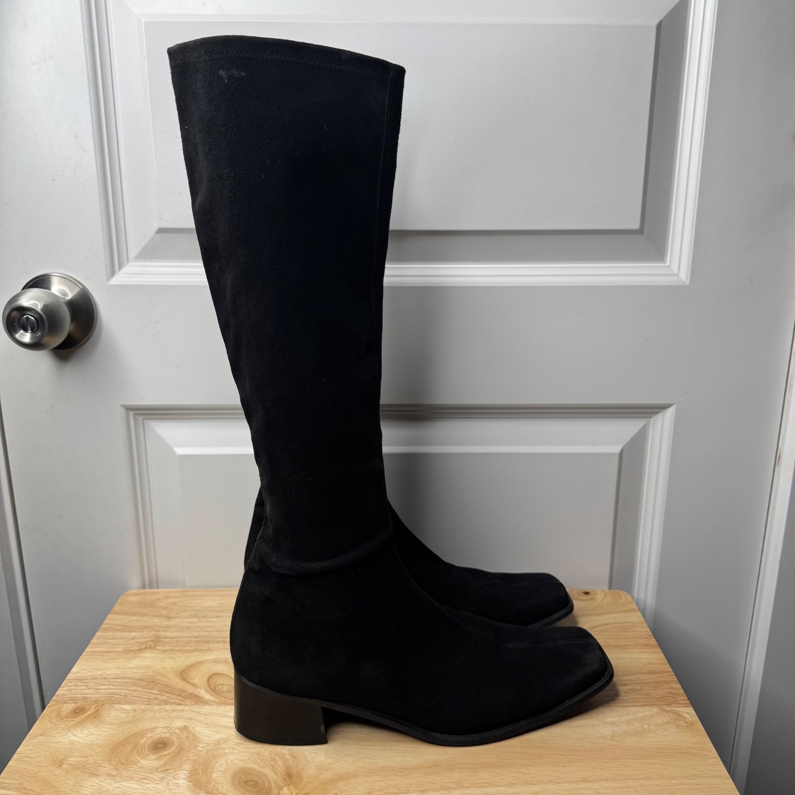 Stuart Weitzman Boots Black Suede Over the Knee Size 9 Wide - FLAW