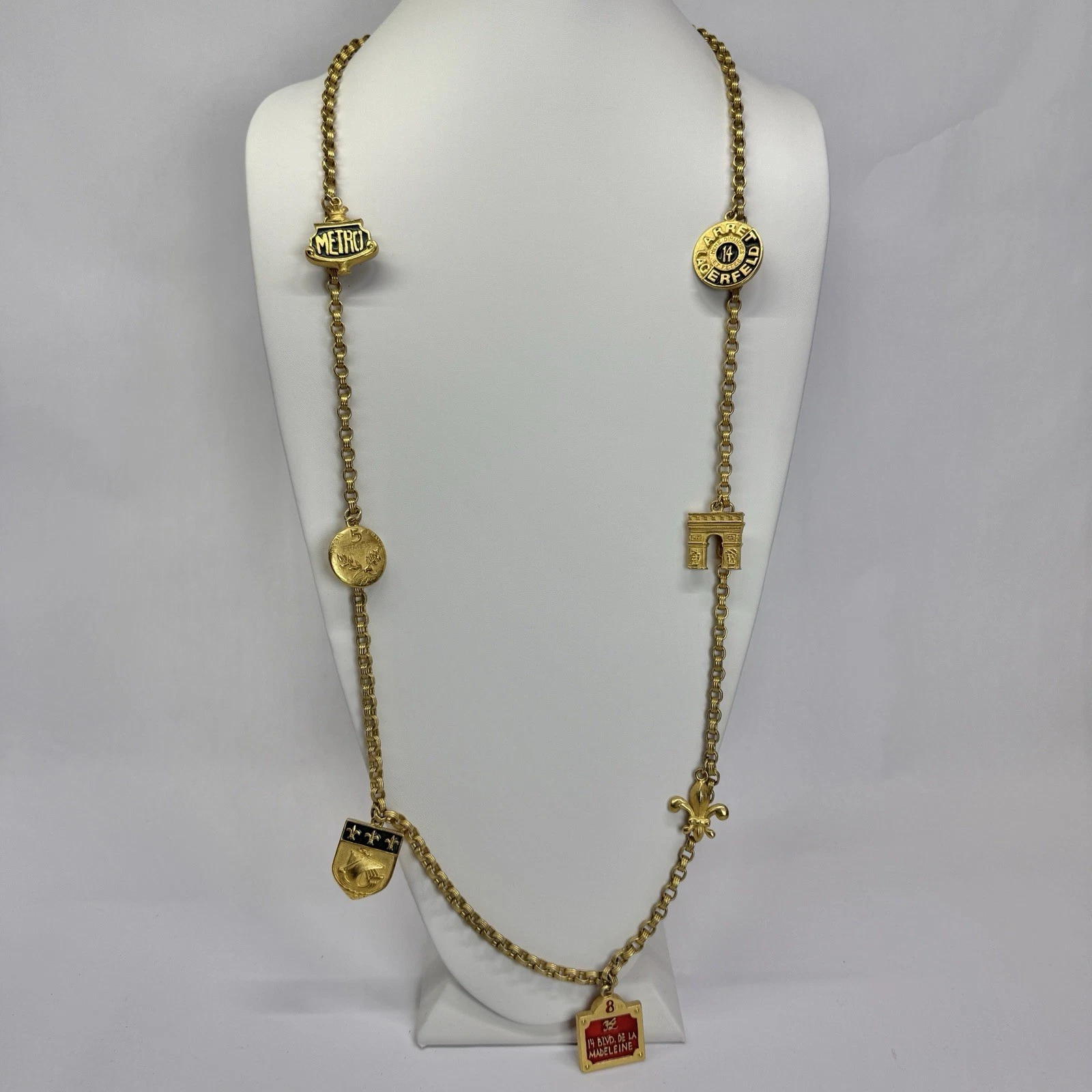 KARL LAGERFELD Enamel Charm 14 Blvd De La Madeleine Vintage Necklace N211