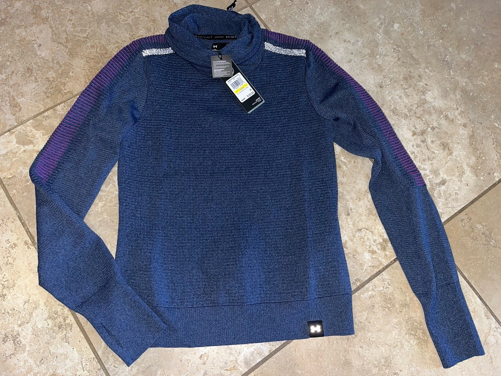 NWT Under Armour Blue L/S Intelliknit Run Funnel Pullover 1371576 Med $120