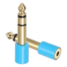 2Pcs TRS 6.35mm Male to 3.5mm Female Pure Copper Adapter Gold Plated, Blue