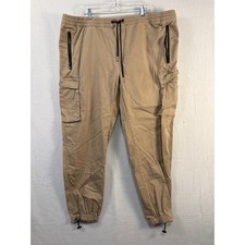 Dogg Supply by Snoop Dogg Cargo Pants 3XL Beige Drawstring Zip Pockets 1675