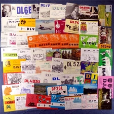German QSL Card Lot (60 Cards) Vintage Amateur Ham Radio QSO Mix, Germany To USA