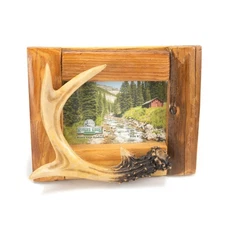 Rivers Edge Products 4x6 Picture Frame, Rustic Poly Resin Photo Frame, Deer