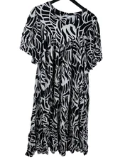 Go Softly Patio Dress Women's Short Sleeves Crinkle Muumuu Kaftan Black White 1X